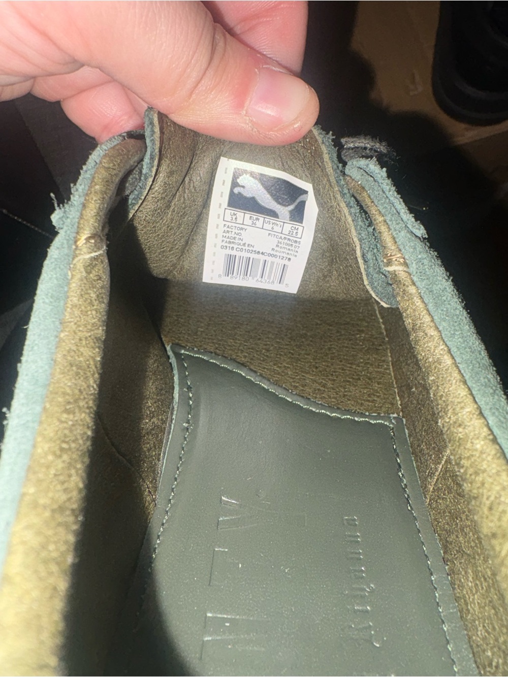 Puma Women's Suede Platform Sneakers in Olive Green and Burgundy with Gum Sole - Picture 3 of 4